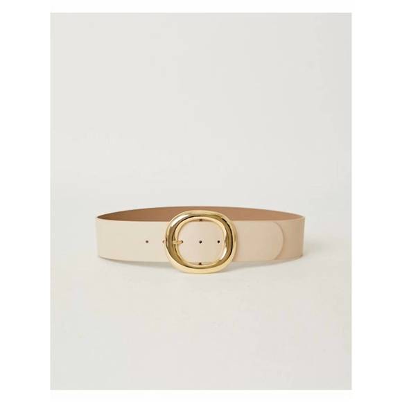 B-LOW THE BELT Accessories - B-Low the Belt Two-Tone Cream and Tan Leather Belt with Gold Oval Buckle